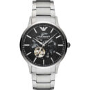 Emporio Armani Meccanico Automatic Black Dial Silver Steel Strap Watch For Men - AR60055